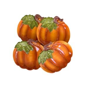 Retired Pier 1 Imports Hand Painted Dolomite Pumpkin Plates 8.5" Fall Harvest x4